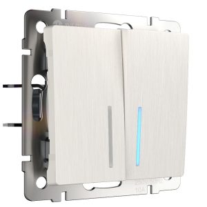 Выключатель двухклавишный встраиваемый проходной Werkel с подсветкой Перламутровый рифленый W1122113