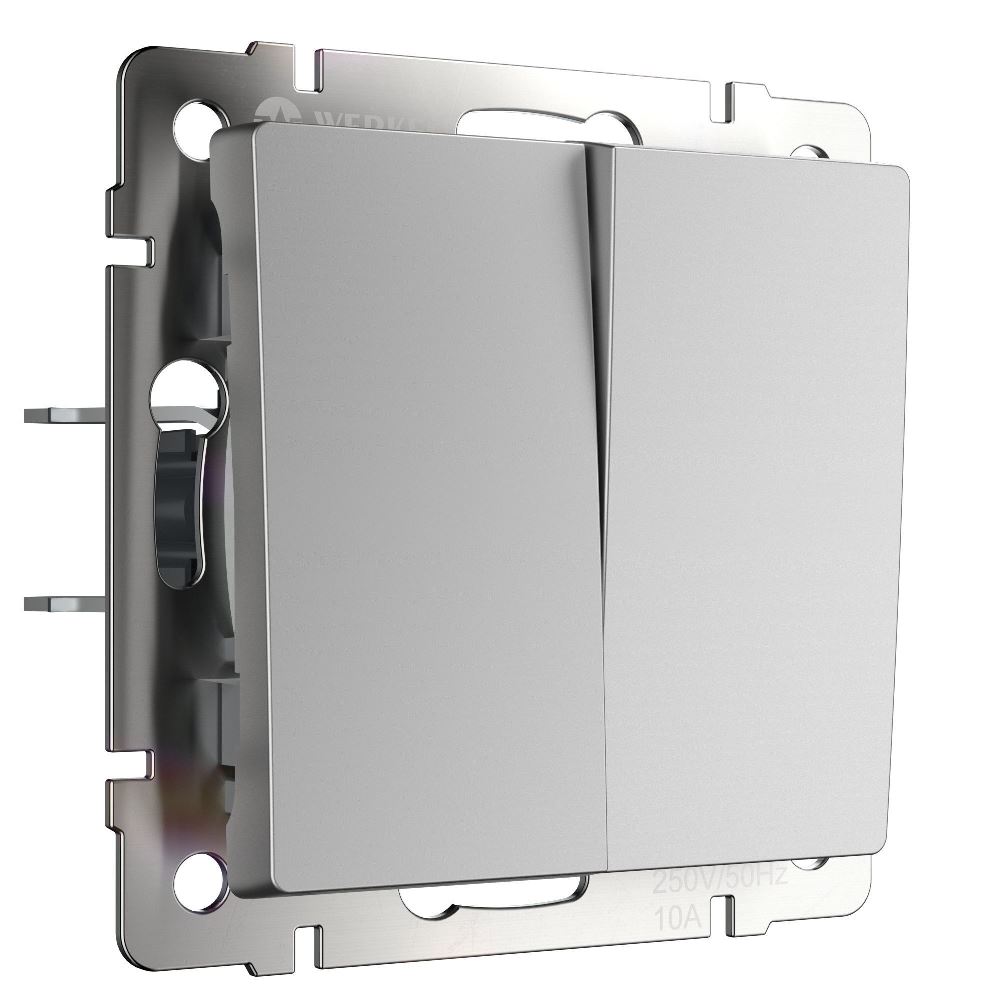 Выключатель двухклавишный встраиваемый перекрестный Werkel Cеребряный W1123008