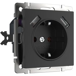 Розетка встраиваемая Werkel с заземлением, шторками и USBх2 Черный матовый W1171508