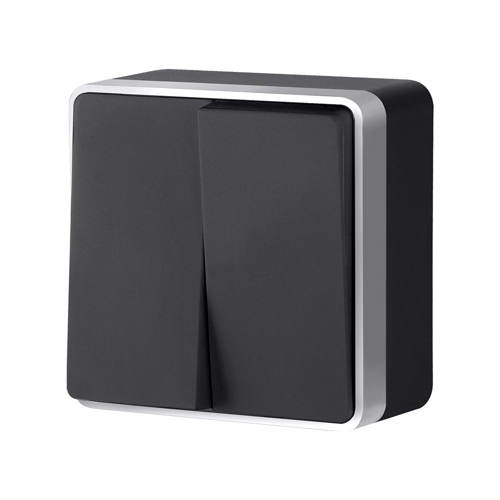 Выключатель двухклавишный накладной Werkel Черный с серебром W5020034