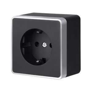 Розетка накладная Werkel Gallant с заземлением и шторками Черный / Серебро W5071134