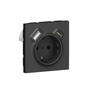 Розетка встраиваемая Donel R98 с заземлением и шторками + зарядка USB A+C 20W Черный матовый DA15500-DA22228