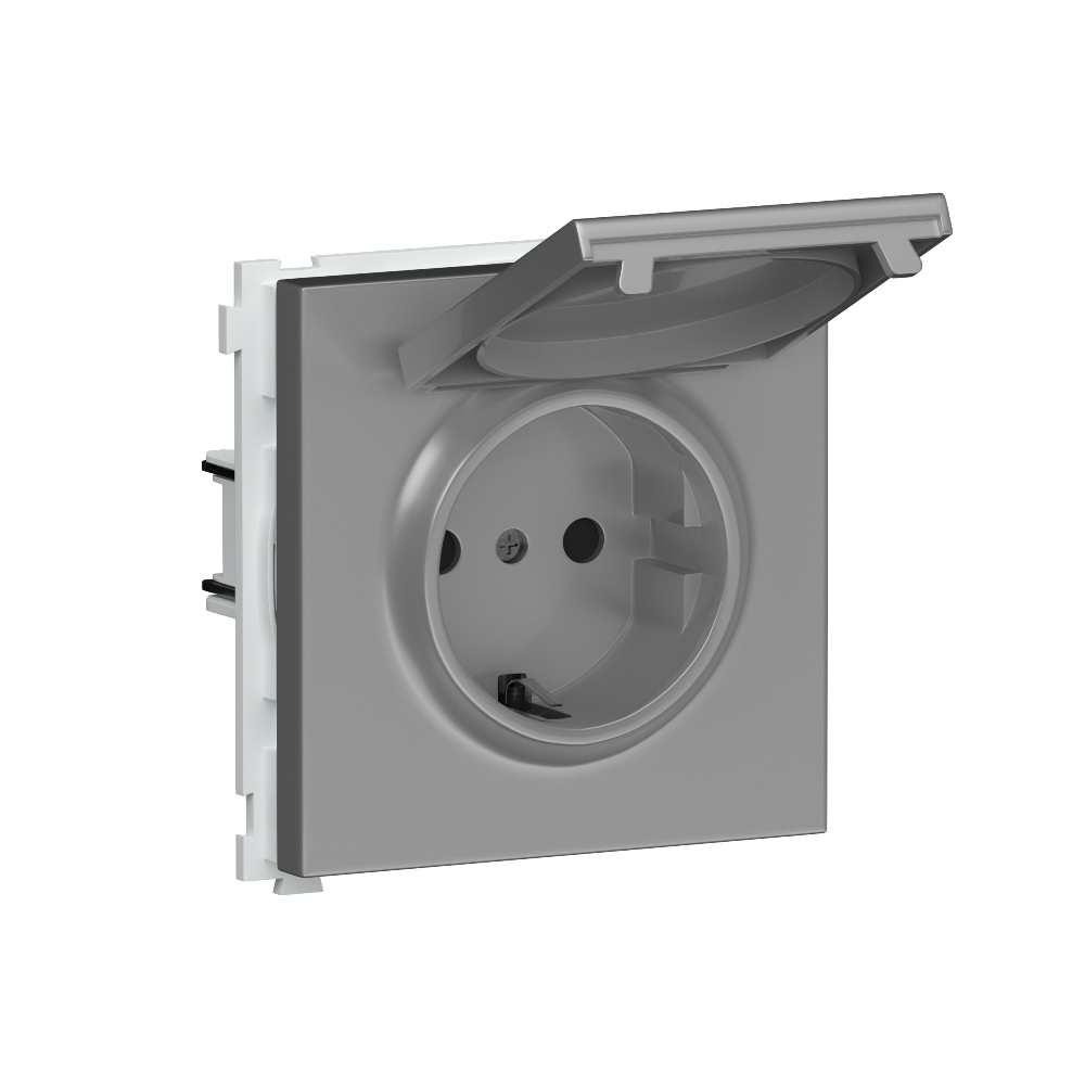 Розетка встраиваемая Donel R98 Schuko с крышкой и заземлением на клеммах Алюминий матовый DA17700-DA45426