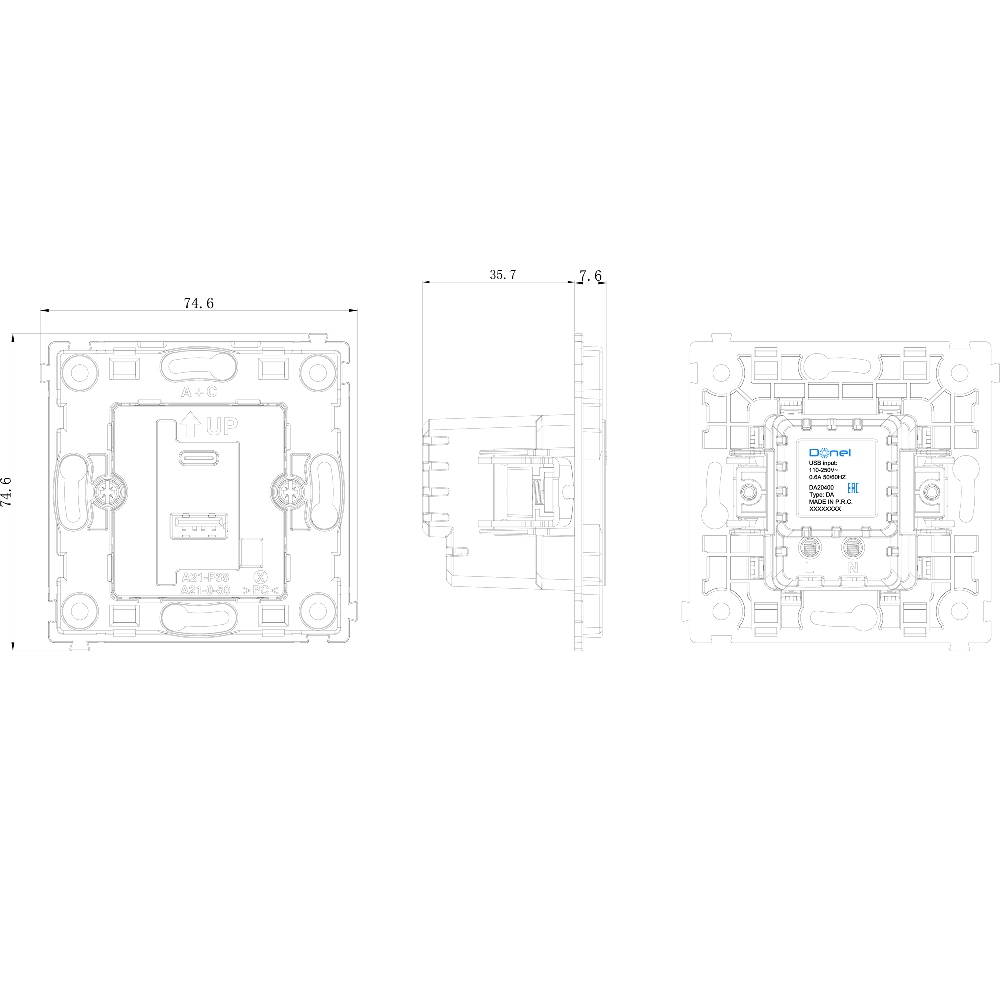 Розетка встраиваемая USB Donel R98 3.1A тип A, С Шоколад матовый DA20400-DA27742 — изображение 5