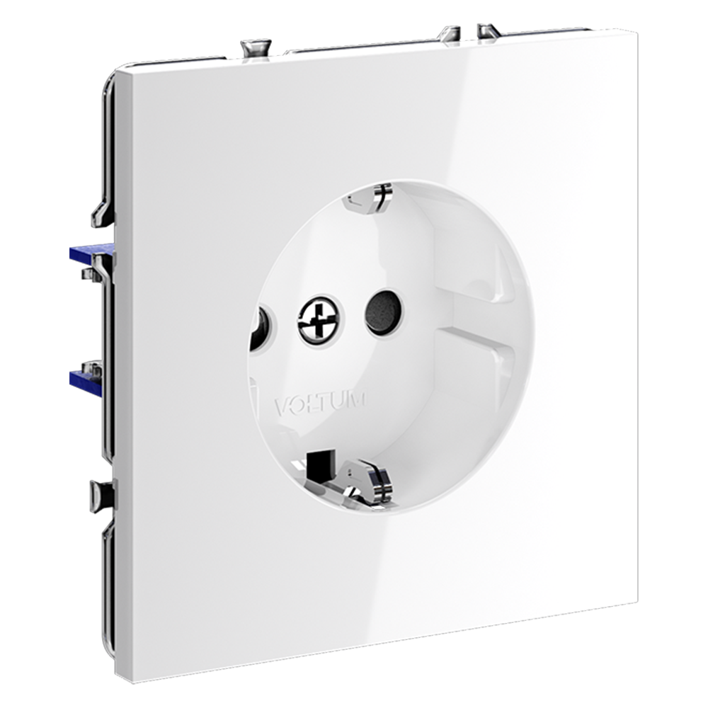Розетка встраиваемая Voltum S70 с заземлением и шторками Белый Глянцевый VLS040201 — изображение 2