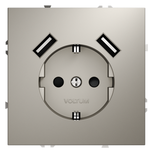 Розетка встраиваемая Voltum S70 с заземлением, шторками и USB A+A Кашемир VLS040403
