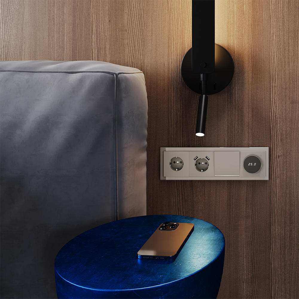 Розетка встраиваемая Voltum S70 с заземлением, шторками и USB A+A Кашемир VLS040403 — изображение 5