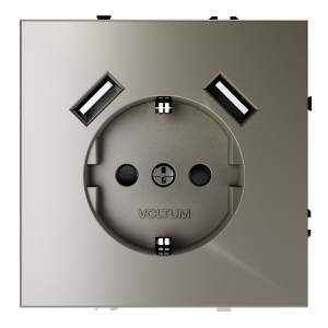 Розетка встраиваемая Voltum S70 с заземлением, шторками и USB A+A Шелк VLS040404